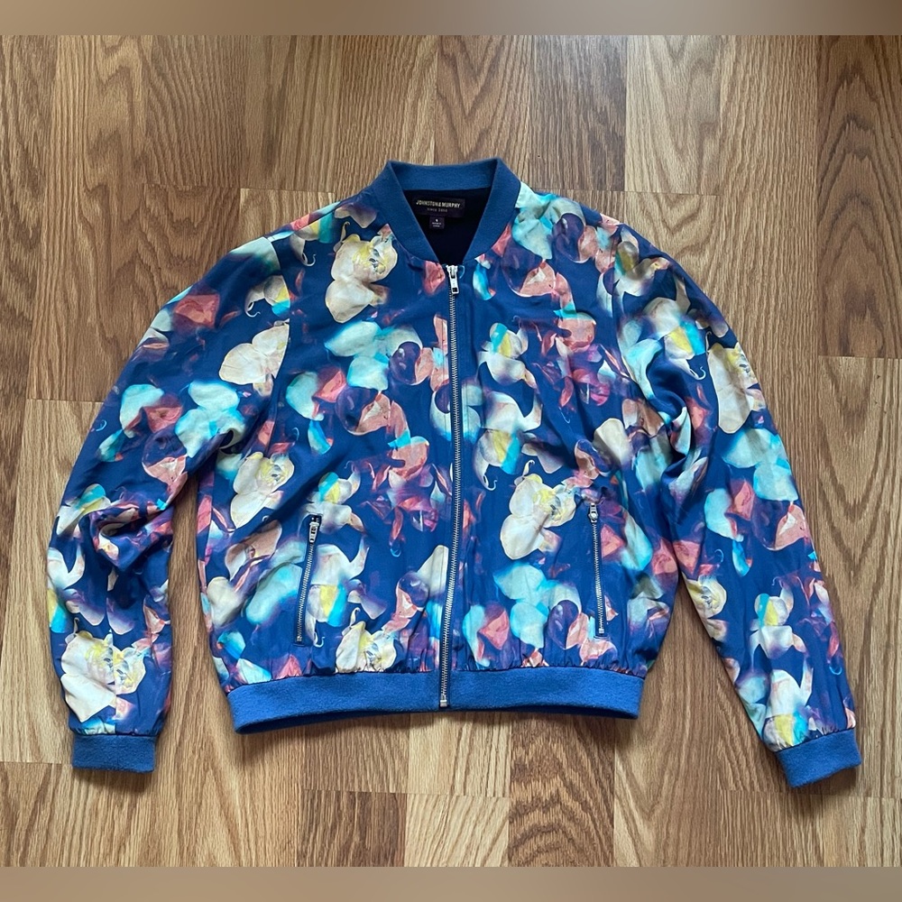 Johnston & Murphy Silk Blend Bomber Jacket- Watercolor Florals